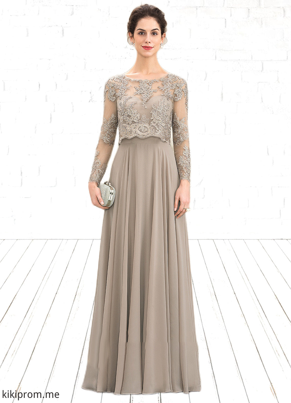 Savannah A-Line Scoop Neck Floor-Length Chiffon Lace Mother of the Bride Dress With Sequins STF126P0014612