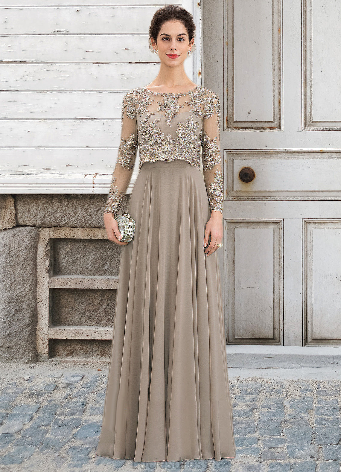 Ruby A-Line Scoop Neck Floor-Length Chiffon Lace Mother of the Bride Dress With Sequins HF126P0014612