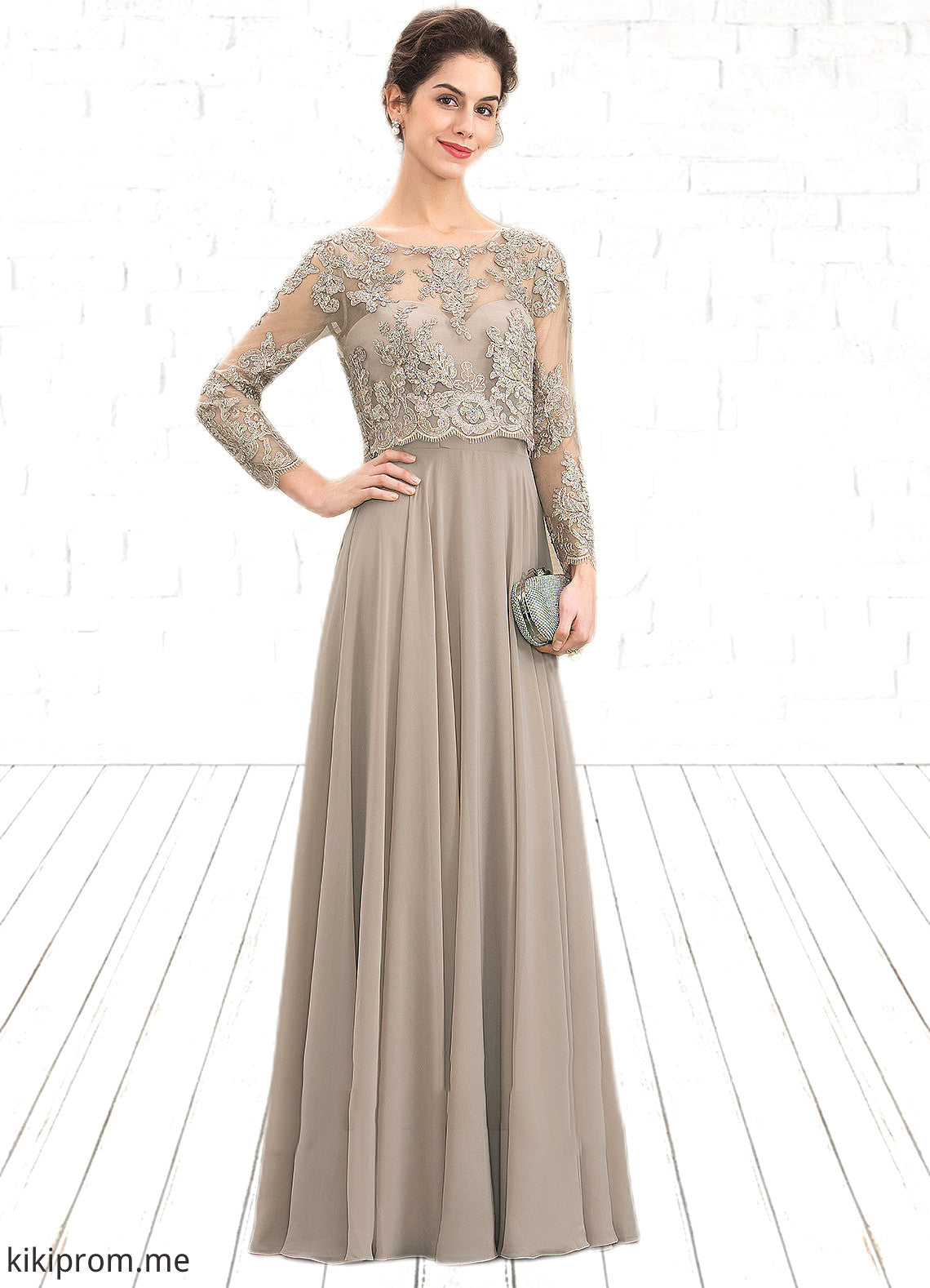 Savannah A-Line Scoop Neck Floor-Length Chiffon Lace Mother of the Bride Dress With Sequins STF126P0014612