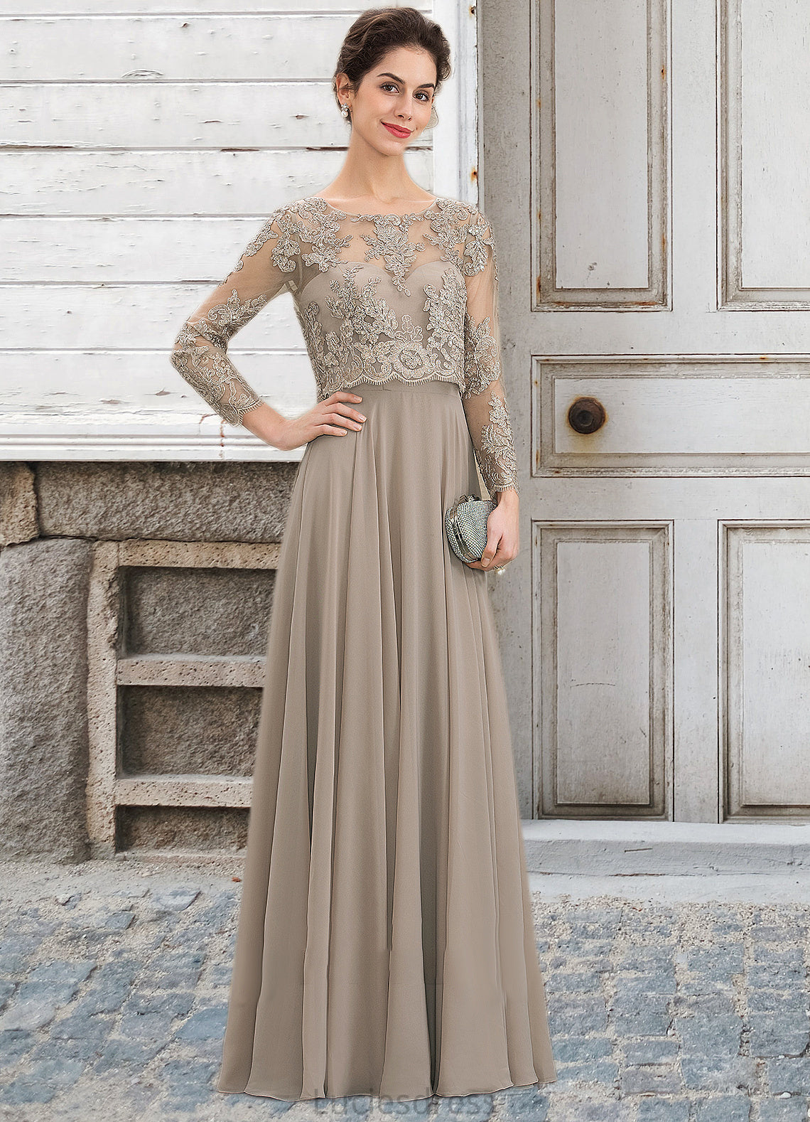 Ruby A-Line Scoop Neck Floor-Length Chiffon Lace Mother of the Bride Dress With Sequins HF126P0014612