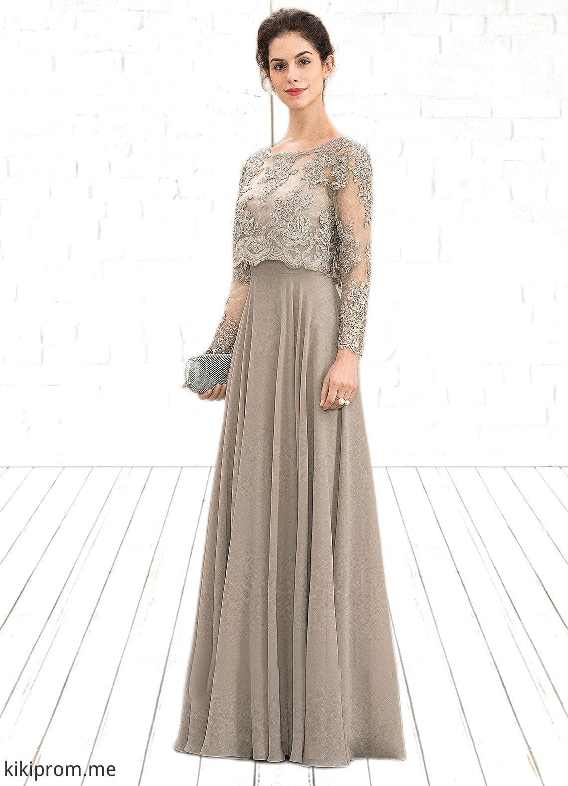 Savannah A-Line Scoop Neck Floor-Length Chiffon Lace Mother of the Bride Dress With Sequins STF126P0014612