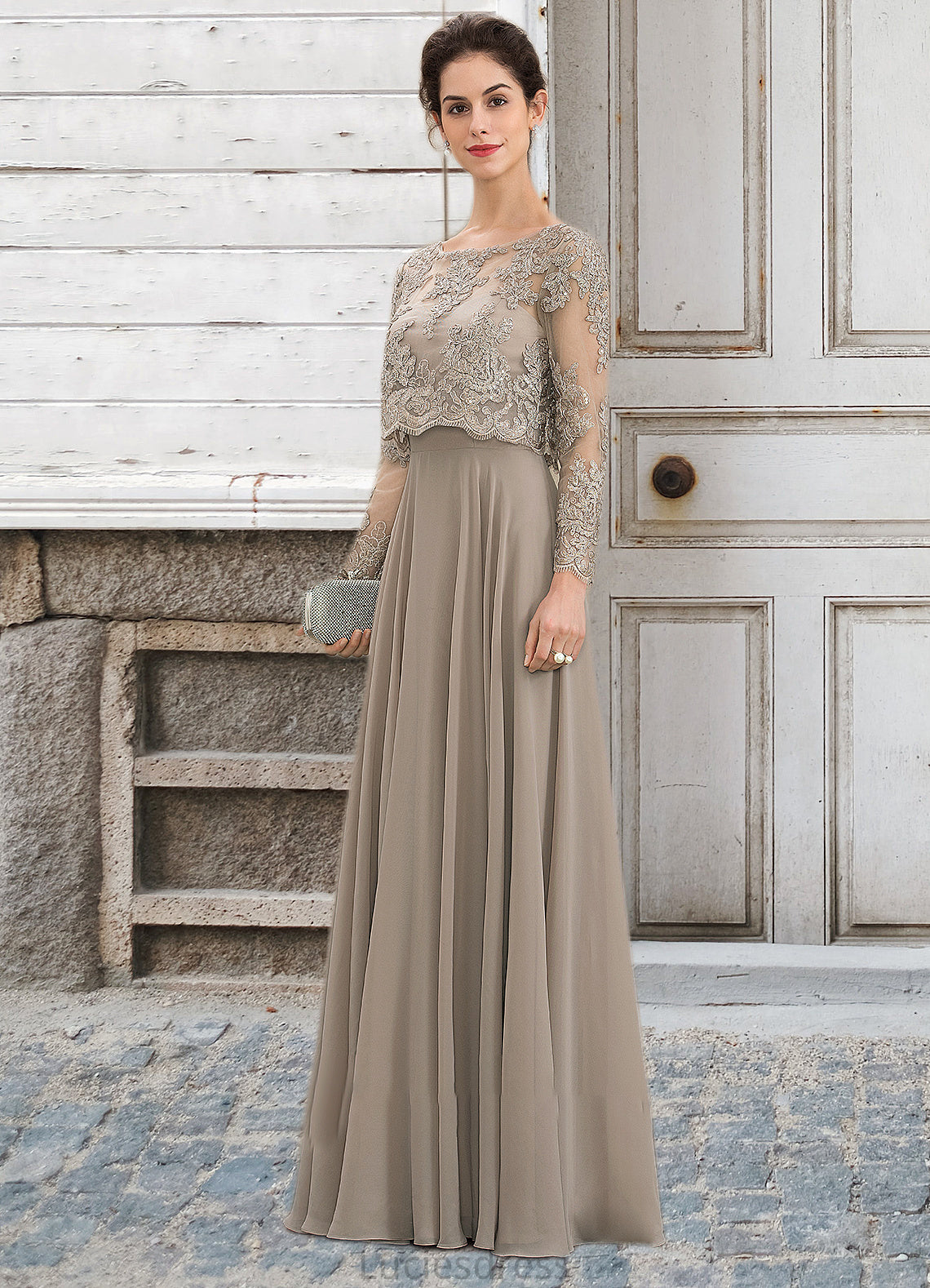 Ruby A-Line Scoop Neck Floor-Length Chiffon Lace Mother of the Bride Dress With Sequins HF126P0014612