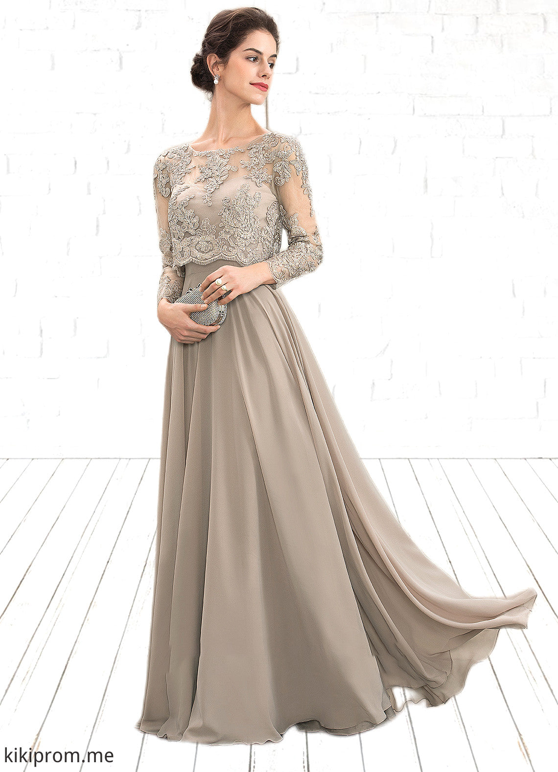 Savannah A-Line Scoop Neck Floor-Length Chiffon Lace Mother of the Bride Dress With Sequins STF126P0014612