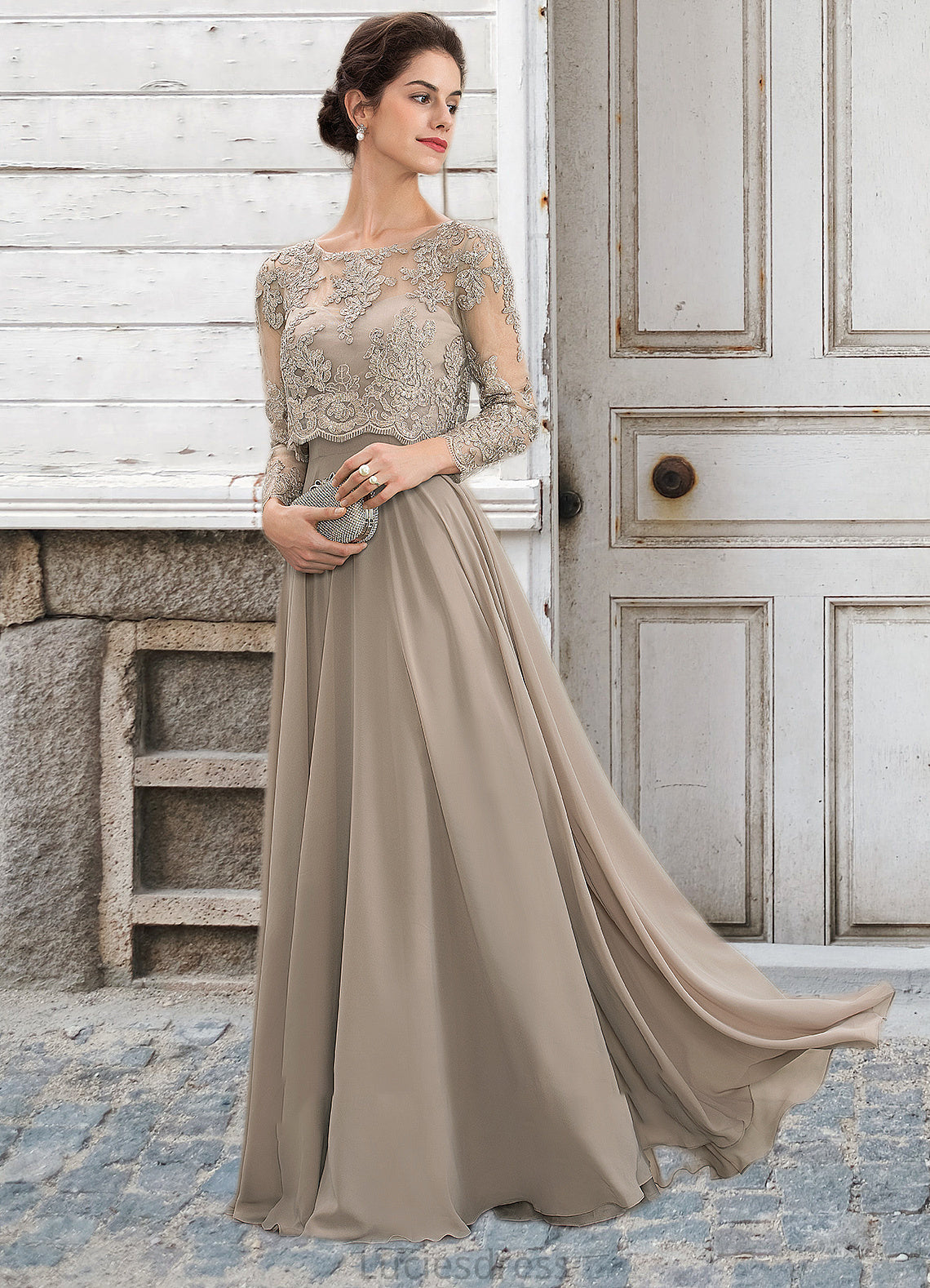 Ruby A-Line Scoop Neck Floor-Length Chiffon Lace Mother of the Bride Dress With Sequins HF126P0014612