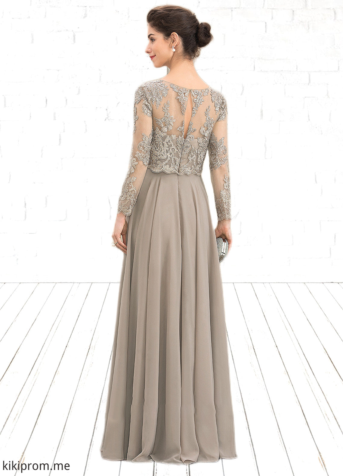 Savannah A-Line Scoop Neck Floor-Length Chiffon Lace Mother of the Bride Dress With Sequins STF126P0014612