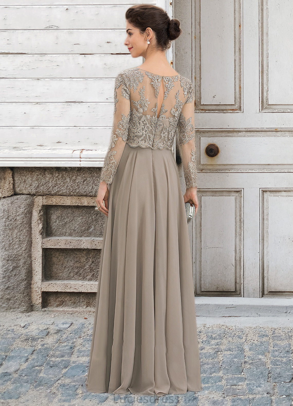 Ruby A-Line Scoop Neck Floor-Length Chiffon Lace Mother of the Bride Dress With Sequins HF126P0014612