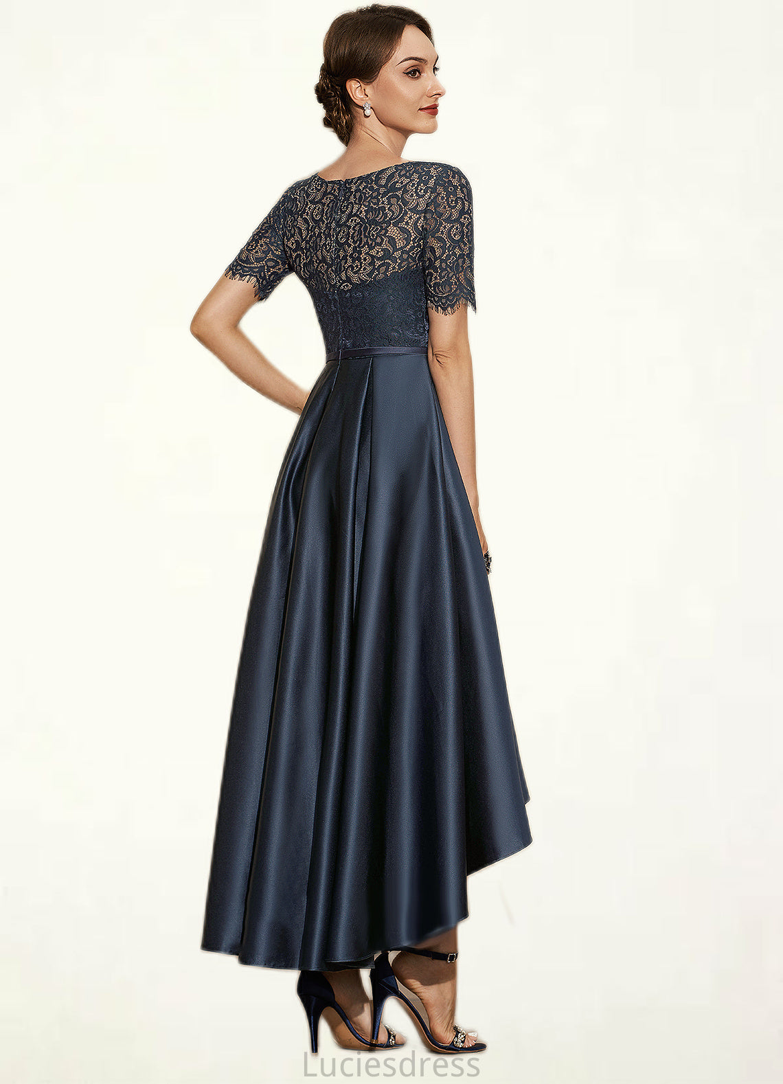 Andrea A-Line Scoop Neck Asymmetrical Satin Lace Mother of the Bride Dress With Pockets HF126P0014613