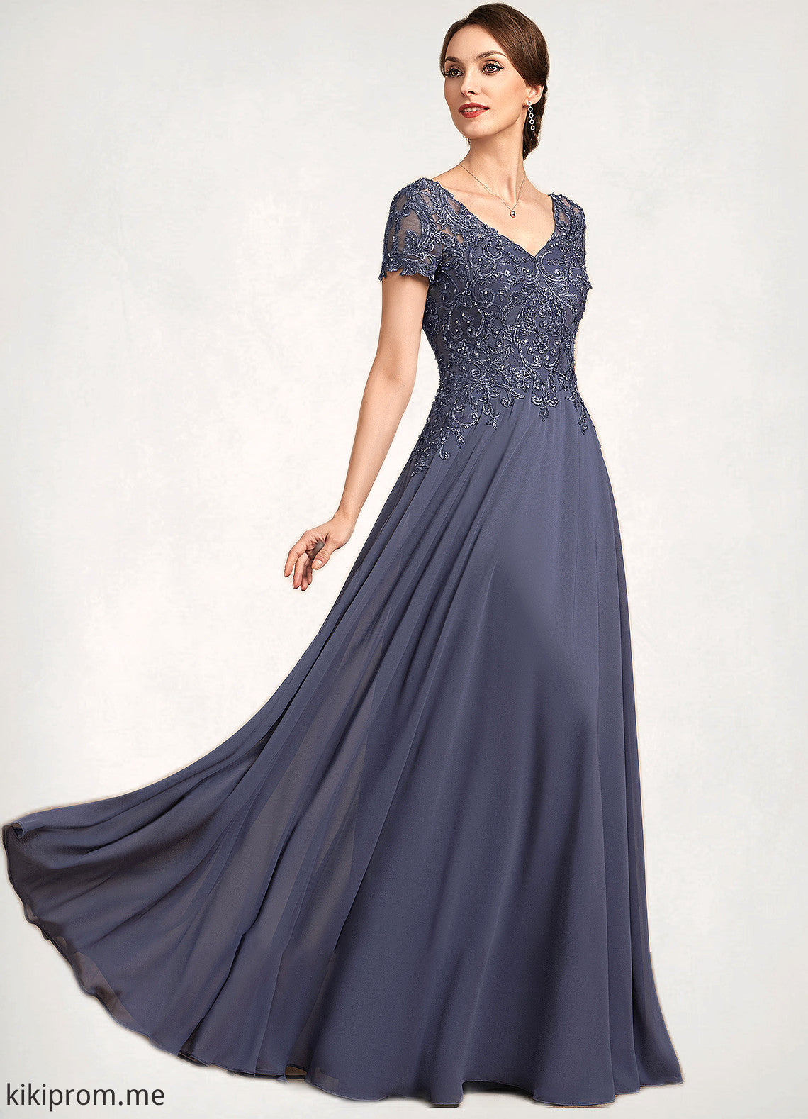 Aria A-line V-Neck Floor-Length Chiffon Lace Mother of the Bride Dress With Beading Sequins STF126P0014614