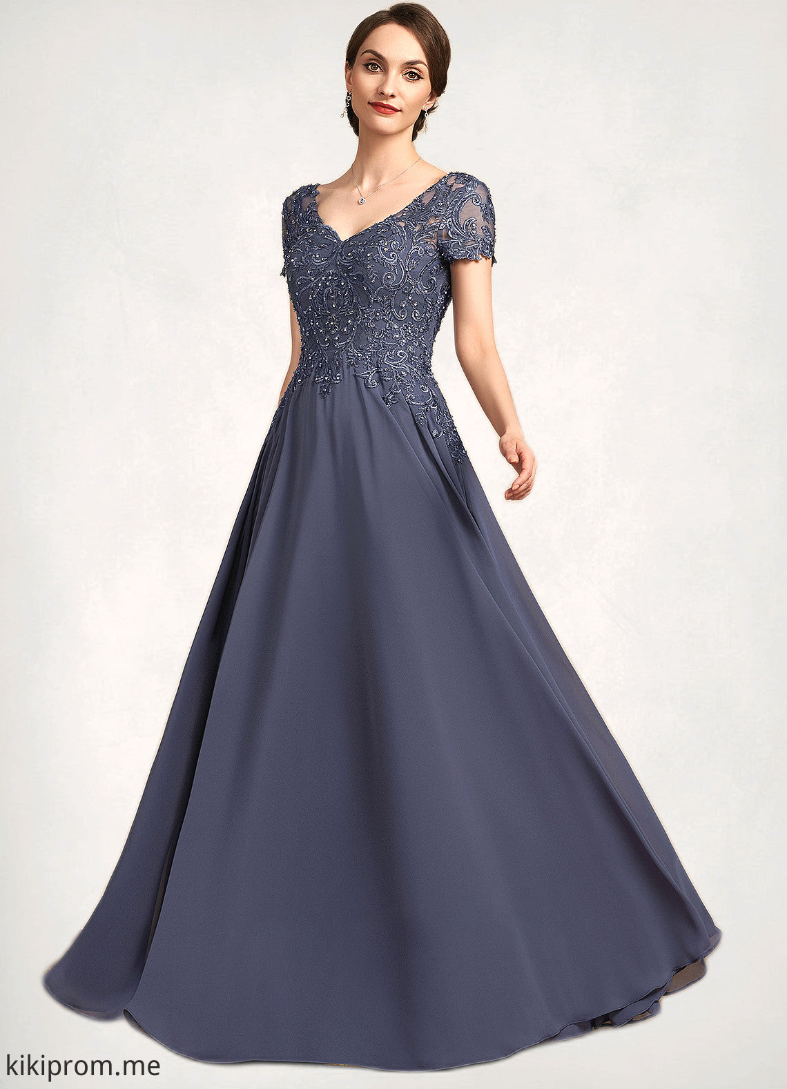 Aria A-line V-Neck Floor-Length Chiffon Lace Mother of the Bride Dress With Beading Sequins STF126P0014614