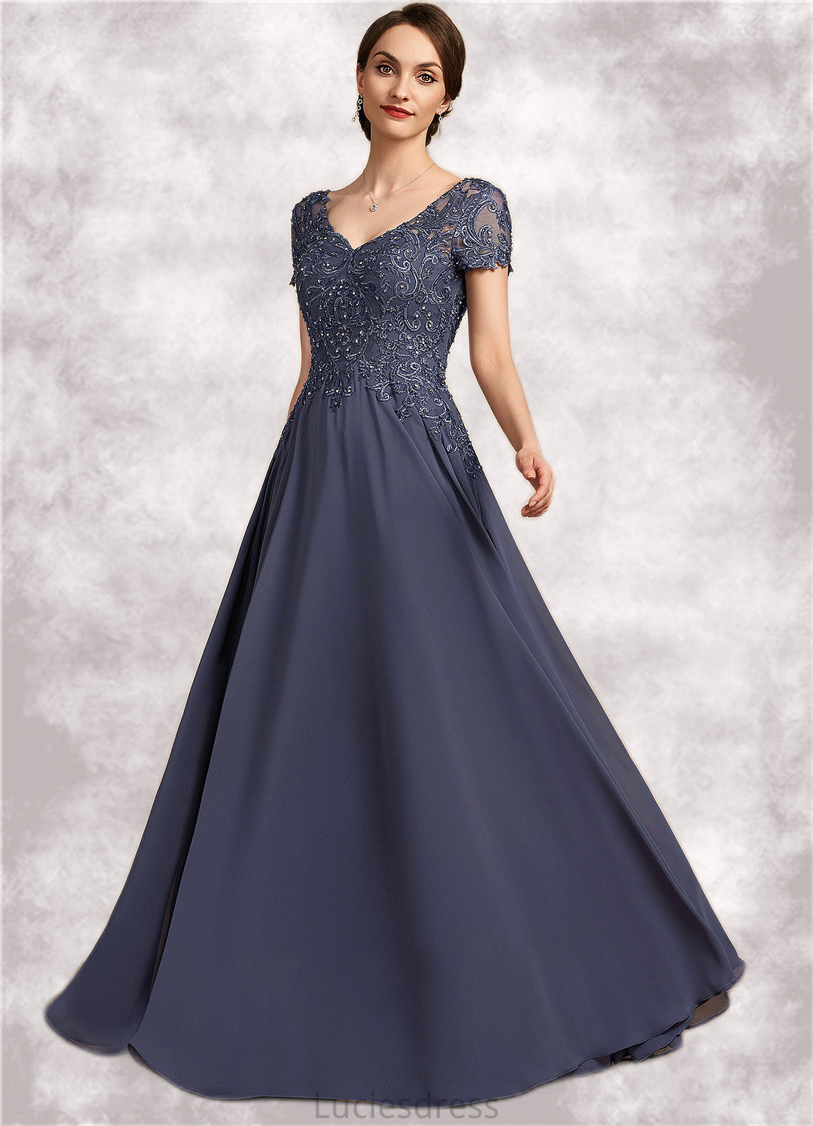 Allison A-line V-Neck Floor-Length Chiffon Lace Mother of the Bride Dress With Beading Sequins HF126P0014614