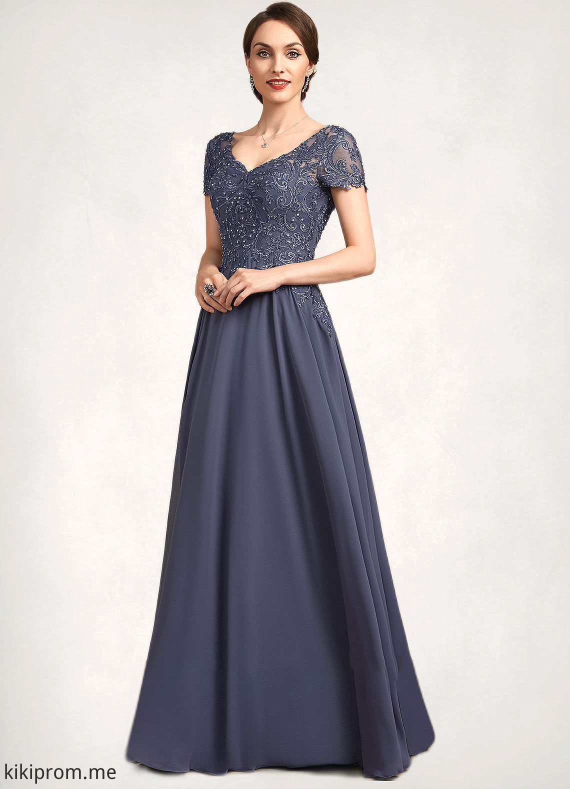 Aria A-line V-Neck Floor-Length Chiffon Lace Mother of the Bride Dress With Beading Sequins STF126P0014614