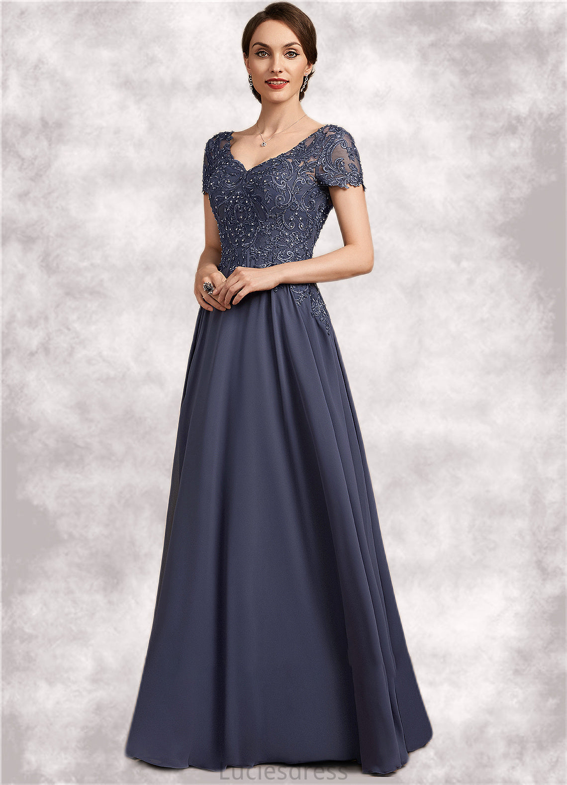 Allison A-line V-Neck Floor-Length Chiffon Lace Mother of the Bride Dress With Beading Sequins HF126P0014614