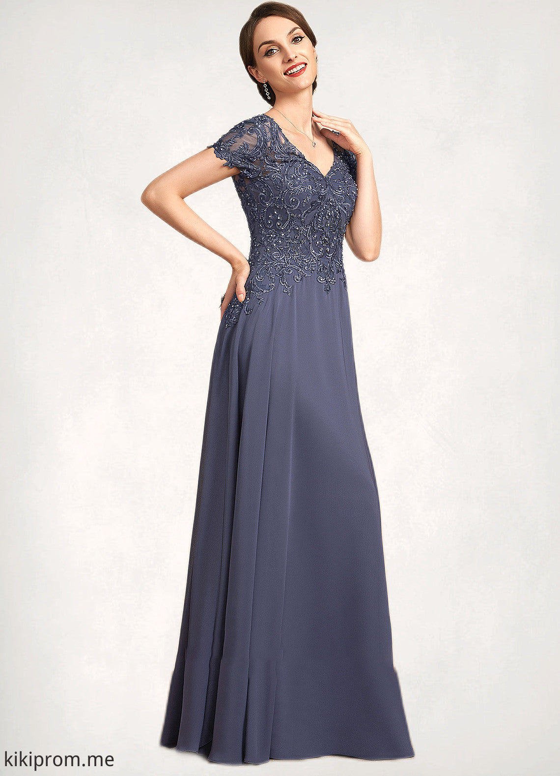 Aria A-line V-Neck Floor-Length Chiffon Lace Mother of the Bride Dress With Beading Sequins STF126P0014614