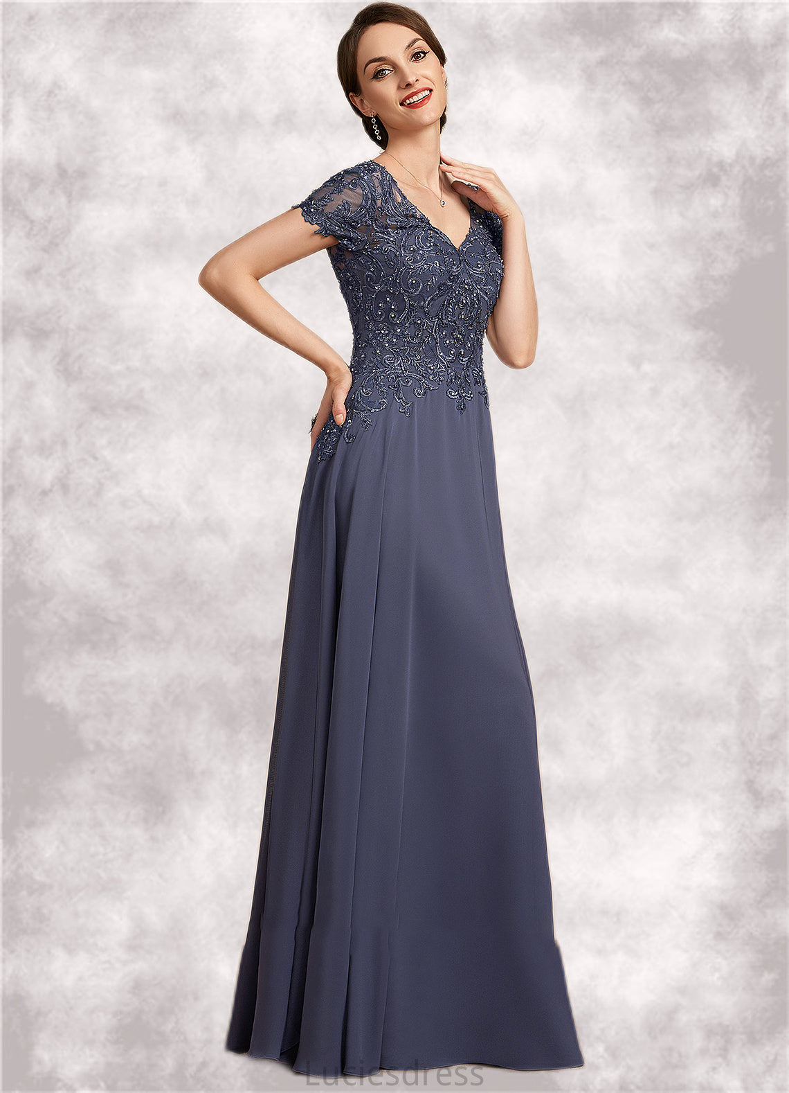 Allison A-line V-Neck Floor-Length Chiffon Lace Mother of the Bride Dress With Beading Sequins HF126P0014614