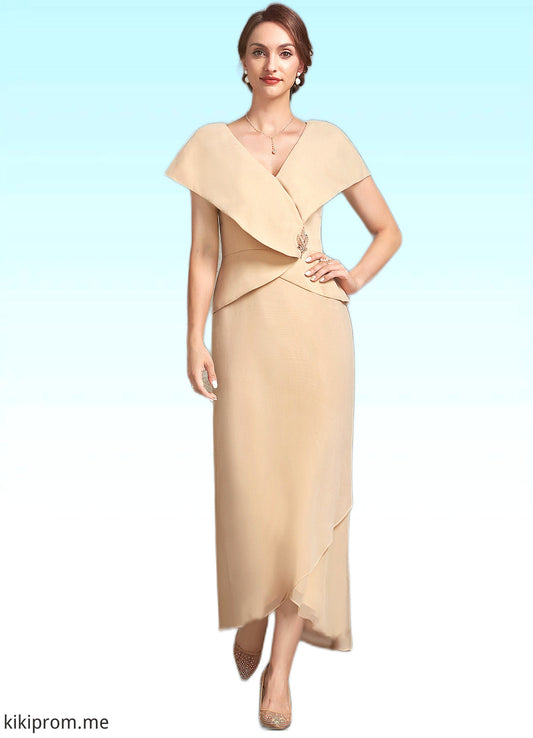 Kenna A-line V-Neck Asymmetrical Chiffon Mother of the Bride Dress With Beading Sequins STF126P0014615