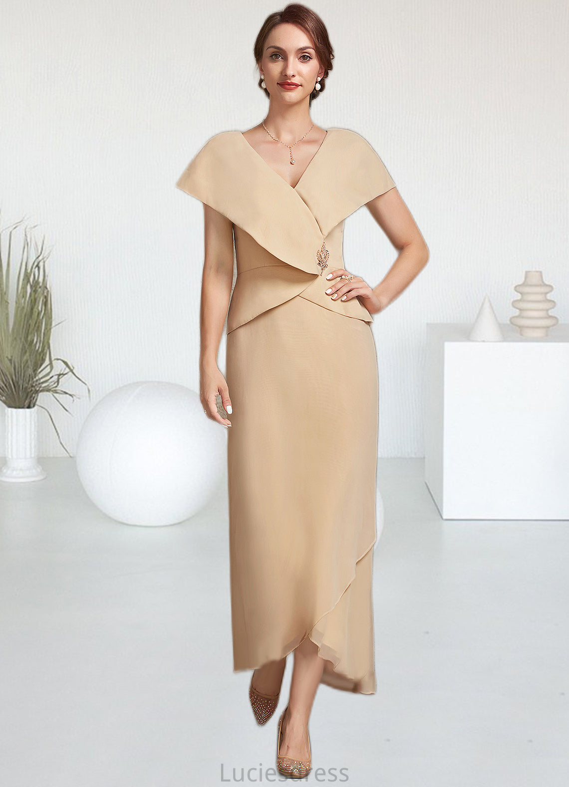 Shelby A-line V-Neck Asymmetrical Chiffon Mother of the Bride Dress With Beading Sequins HF126P0014615