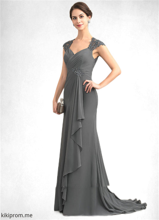 Aubrey A-Line Sweetheart Sweep Train Chiffon Lace Mother of the Bride Dress With Beading Sequins STF126P0014618