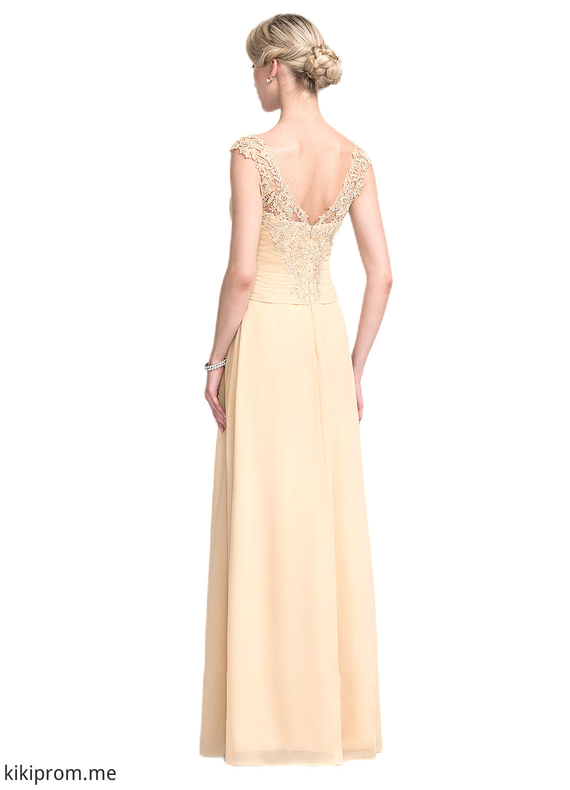 Nola A-Line V-neck Floor-Length Chiffon Lace Mother of the Bride Dress With Split Front Cascading Ruffles STF126P0014619