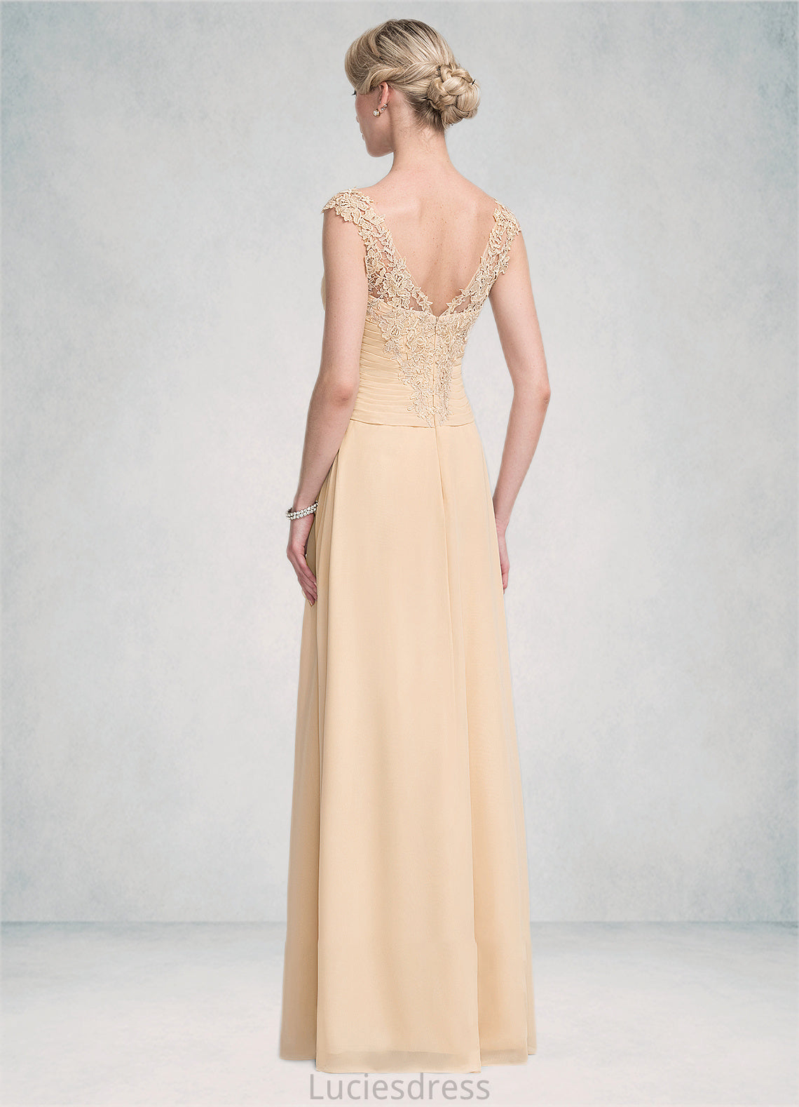 Carla A-Line V-neck Floor-Length Chiffon Lace Mother of the Bride Dress With Split Front Cascading Ruffles HF126P0014619