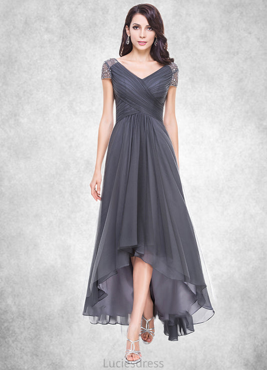 Mandy A-Line V-neck Asymmetrical Tulle Mother of the Bride Dress With Ruffle Beading Sequins HF126P0014620