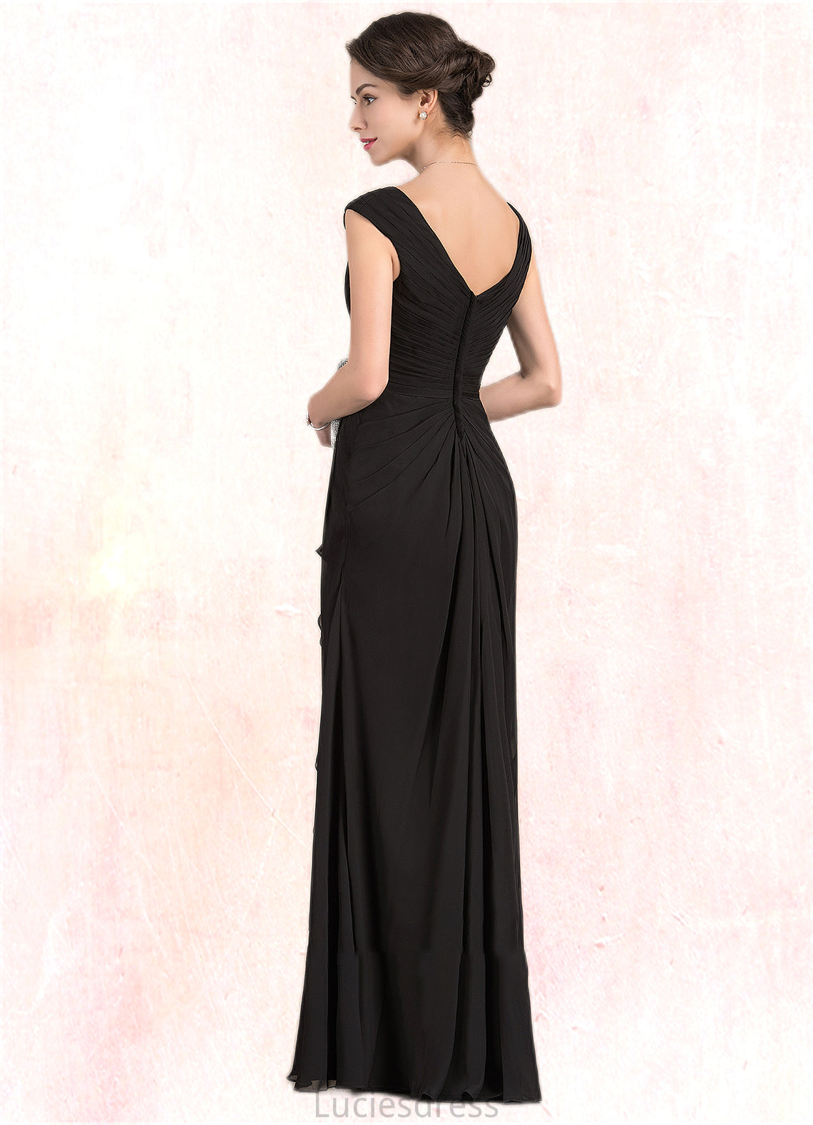 Penelope A-Line V-neck Floor-Length Chiffon Mother of the Bride Dress With Beading Split Front Cascading Ruffles HF126P0014623