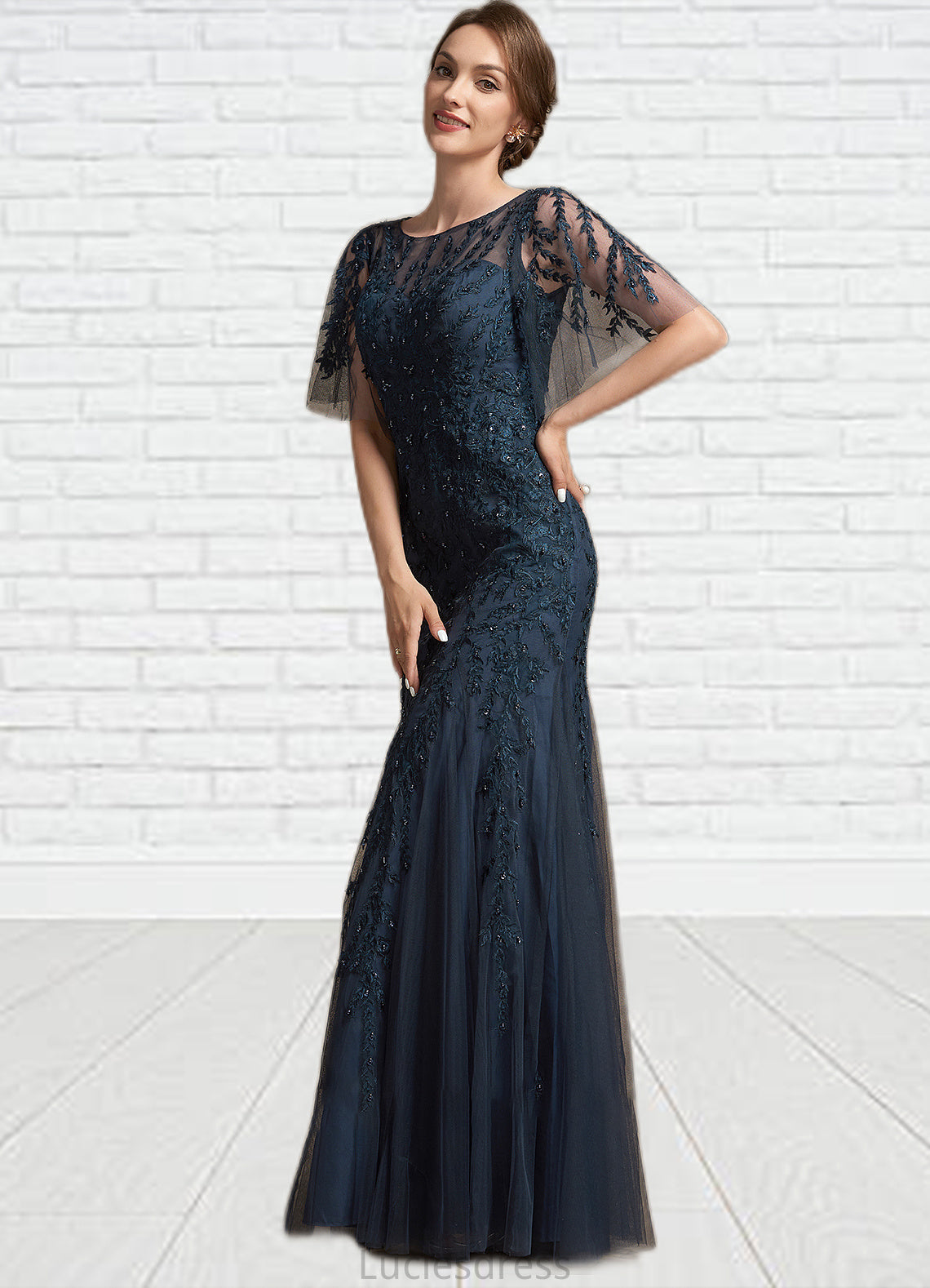 Isabela Trumpet/Mermaid Scoop Neck Floor-Length Tulle Lace Mother of the Bride Dress With Sequins HF126P0014625