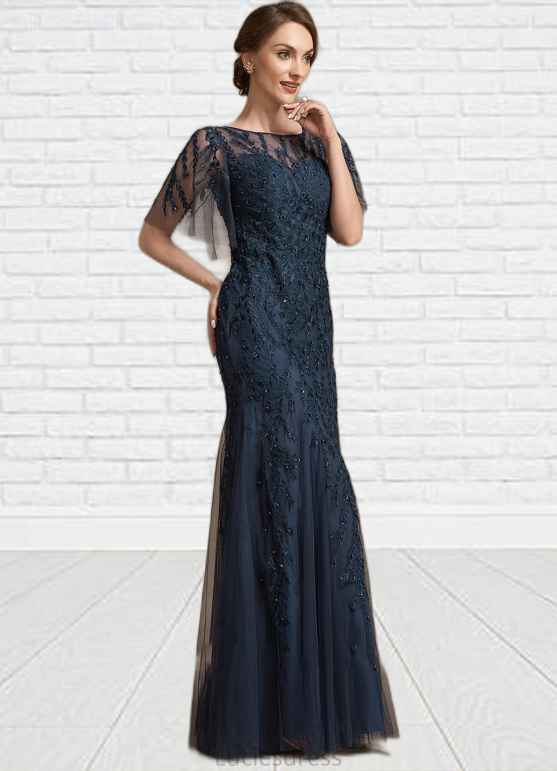 Isabela Trumpet/Mermaid Scoop Neck Floor-Length Tulle Lace Mother of the Bride Dress With Sequins HF126P0014625