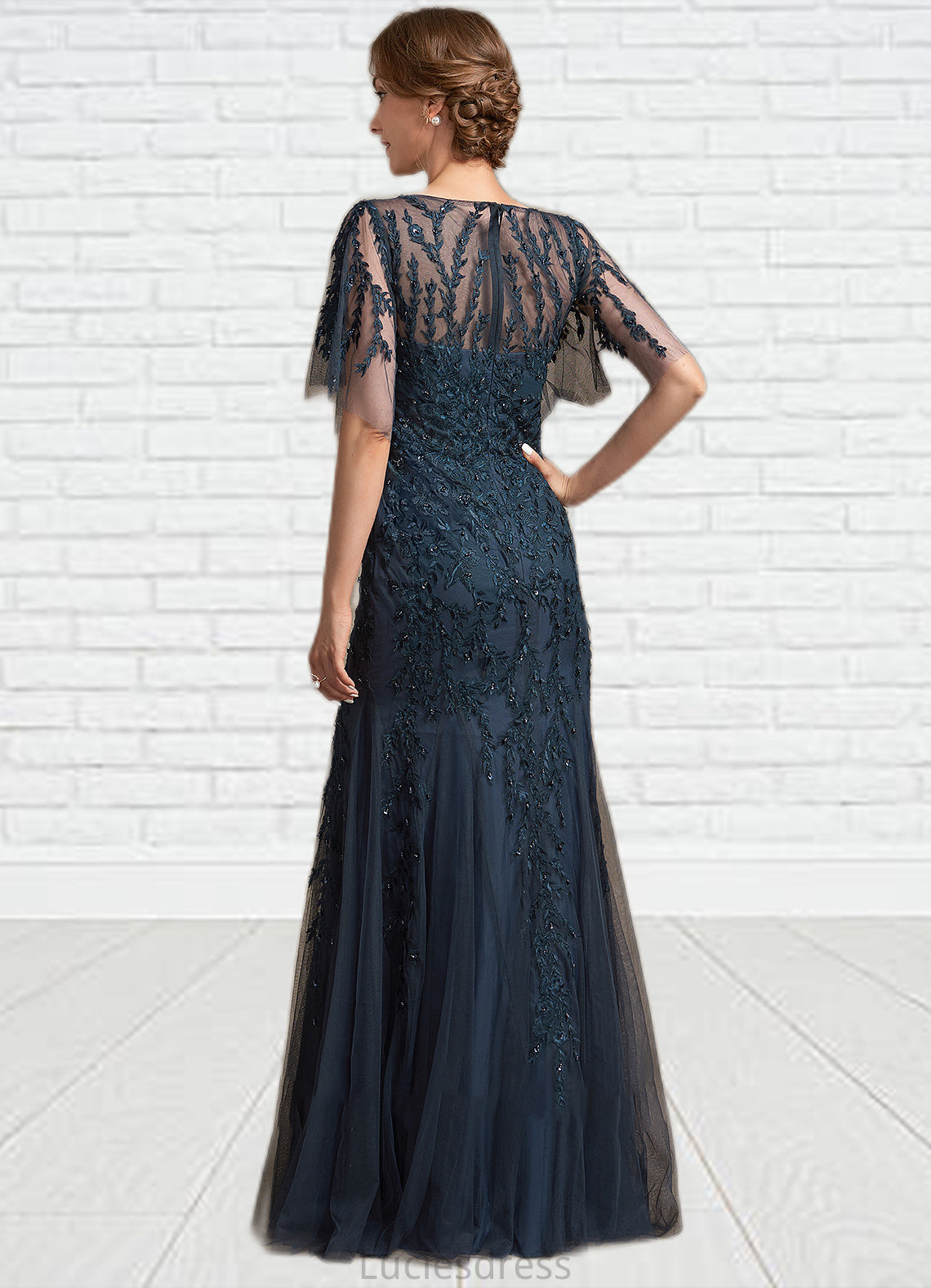 Isabela Trumpet/Mermaid Scoop Neck Floor-Length Tulle Lace Mother of the Bride Dress With Sequins HF126P0014625