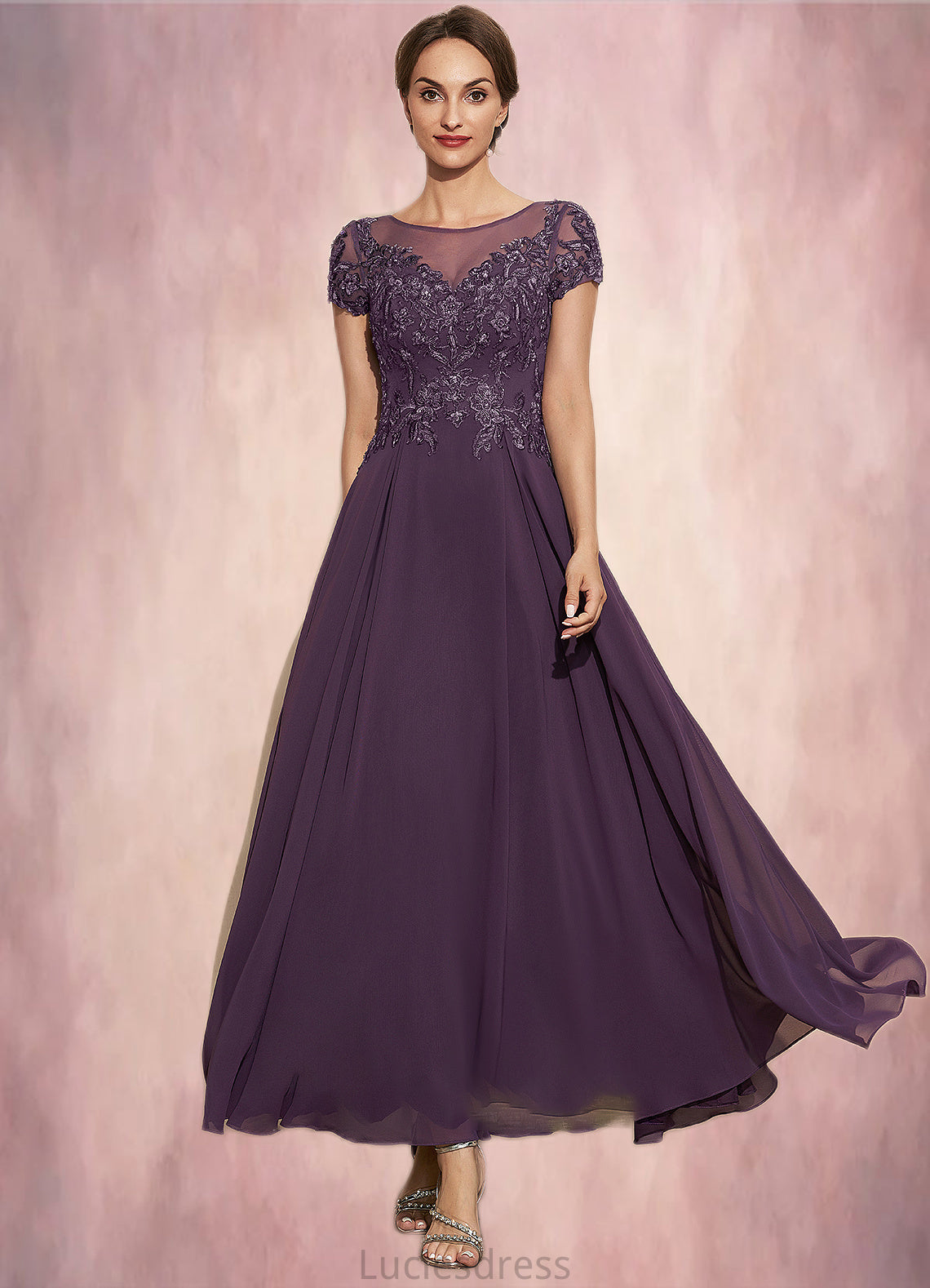 Kennedy A-Line Scoop Neck Ankle-Length Chiffon Lace Mother of the Bride Dress With Sequins HF126P0014626