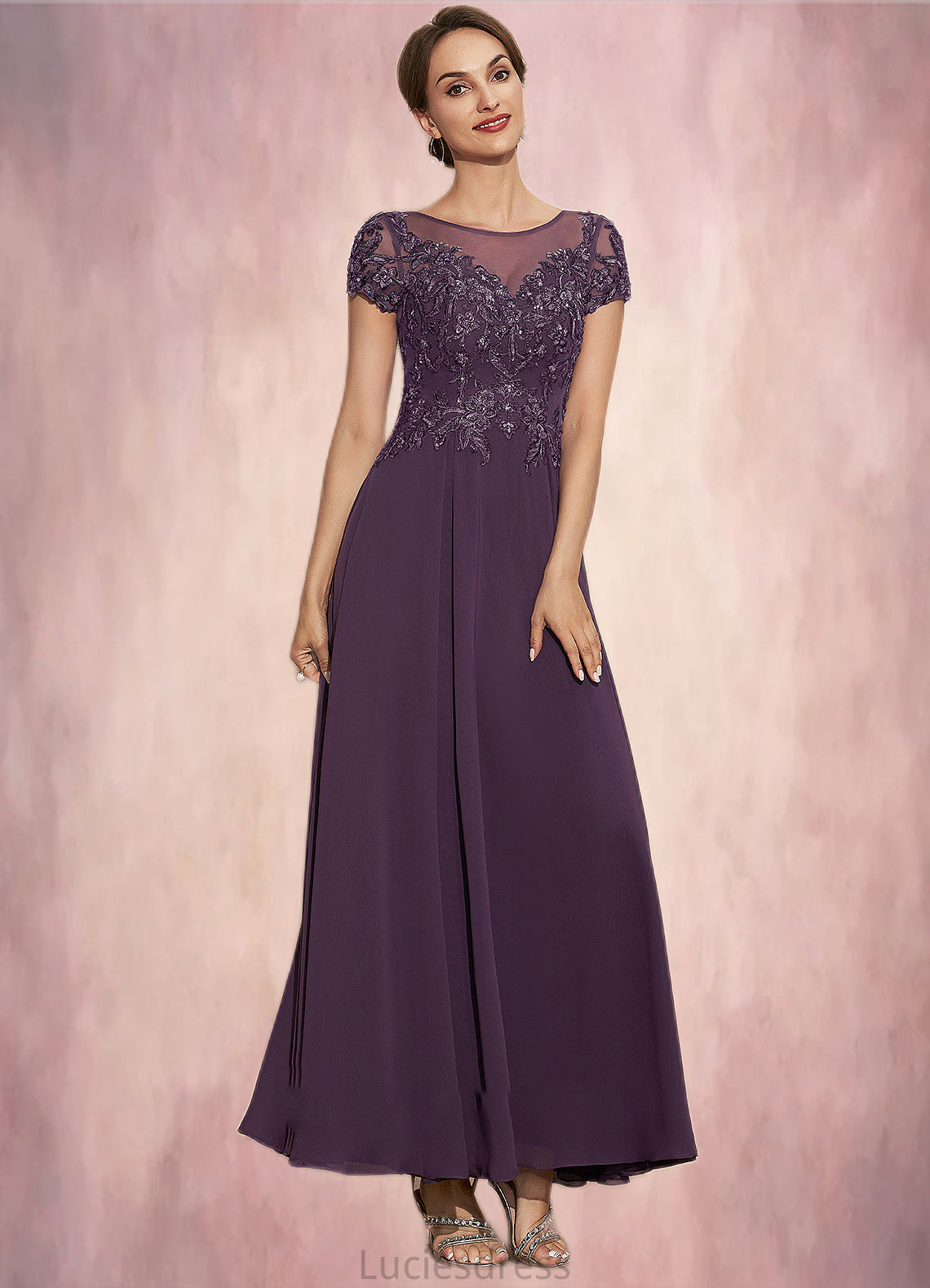 Kennedy A-Line Scoop Neck Ankle-Length Chiffon Lace Mother of the Bride Dress With Sequins HF126P0014626