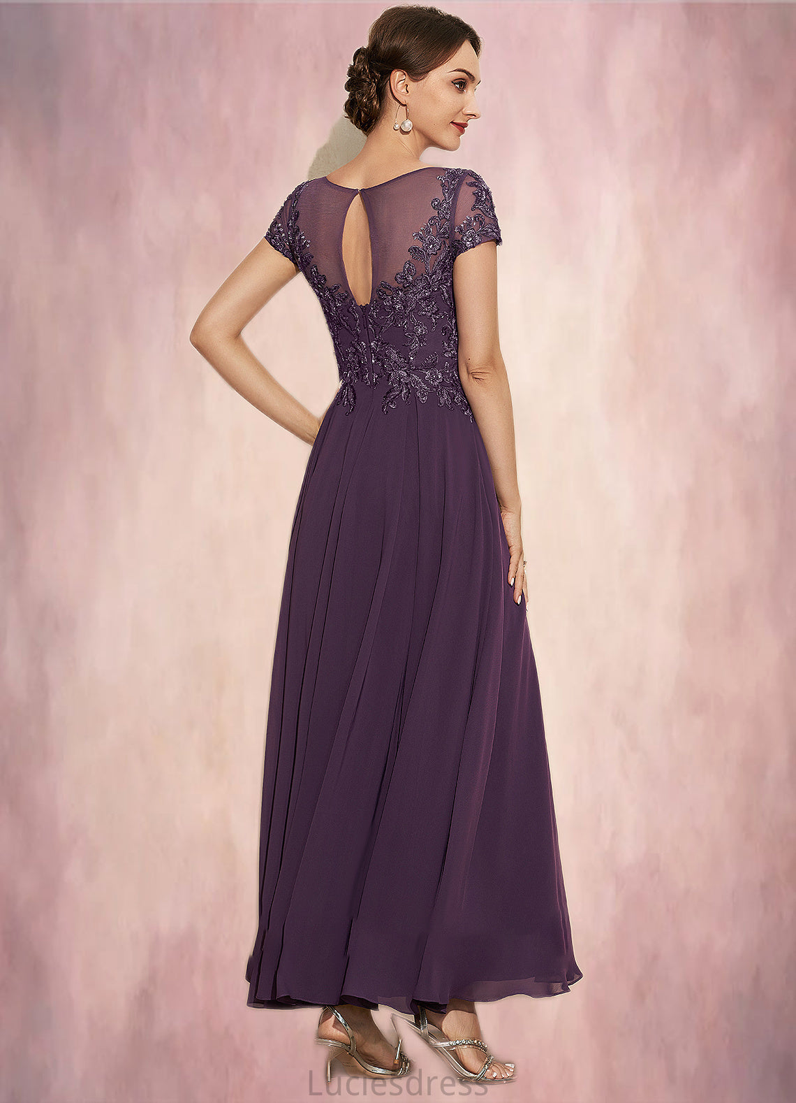 Kennedy A-Line Scoop Neck Ankle-Length Chiffon Lace Mother of the Bride Dress With Sequins HF126P0014626