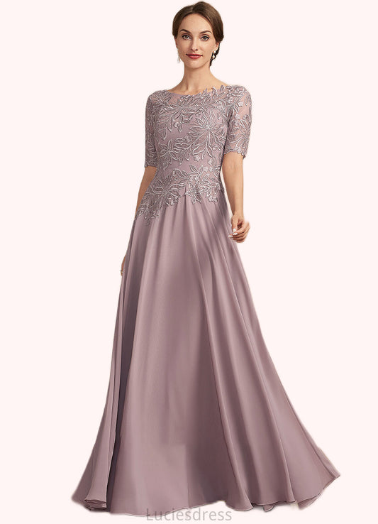 Pru A-Line Scoop Neck Floor-Length Chiffon Lace Mother of the Bride Dress HF126P0014628