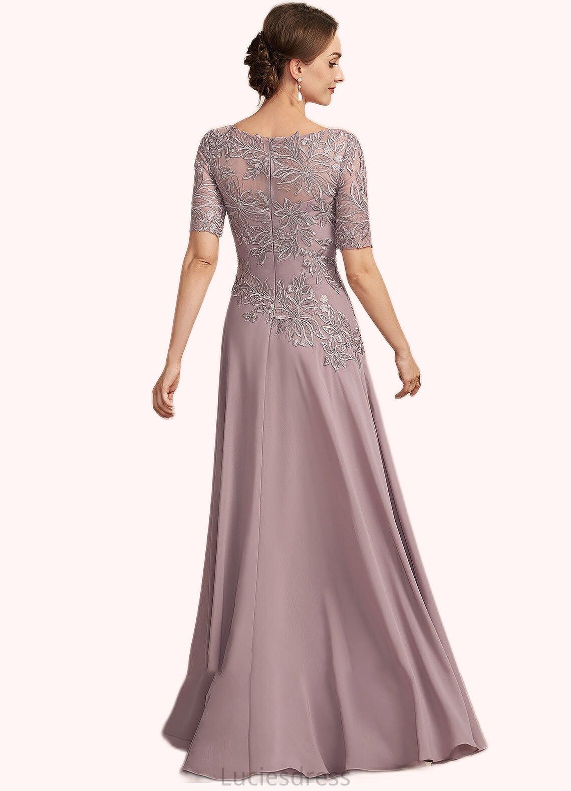 Pru A-Line Scoop Neck Floor-Length Chiffon Lace Mother of the Bride Dress HF126P0014628