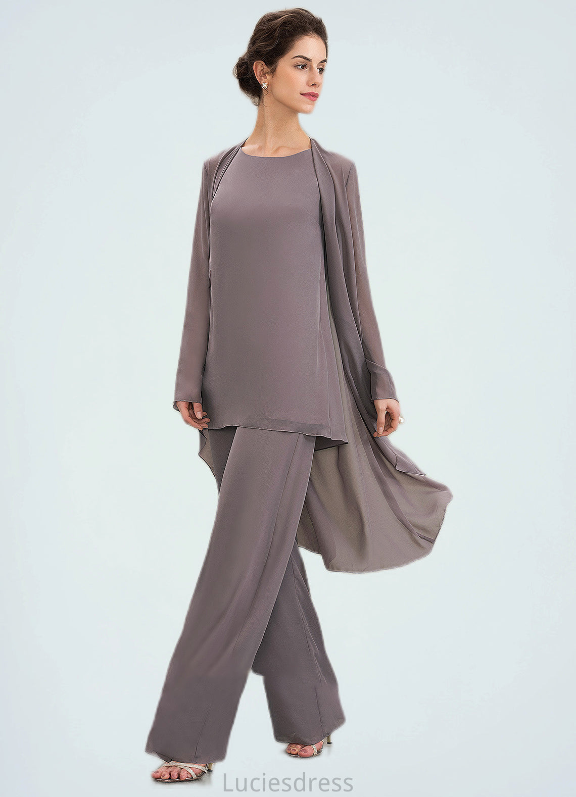 Tiffany Jumpsuit/Pantsuit Scoop Neck Floor-Length Chiffon Mother of the Bride Dress HF126P0014629