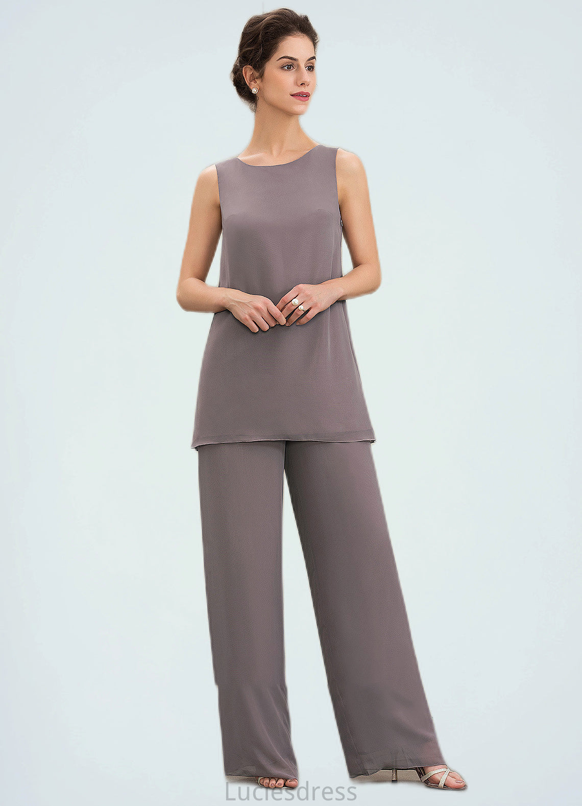 Tiffany Jumpsuit/Pantsuit Scoop Neck Floor-Length Chiffon Mother of the Bride Dress HF126P0014629