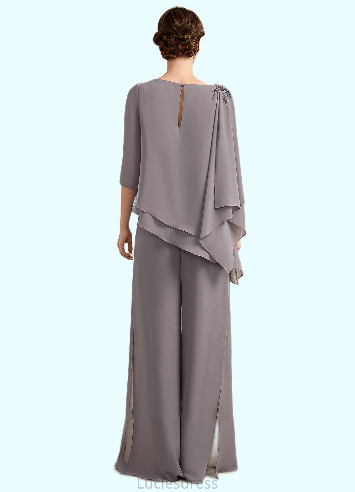 Tricia Jumpsuit/Pantsuit Scoop Neck Floor-Length Chiffon Mother of the Bride Dress With Beading HF126P0014630