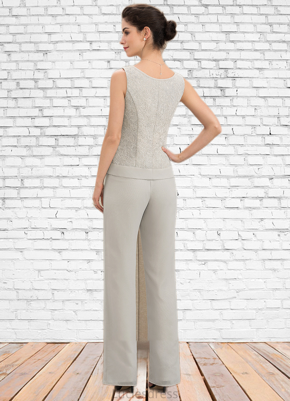 Kinsley Jumpsuit/Pantsuit Scoop Neck Floor-Length Chiffon Lace Mother of the Bride Dress HF126P0014632