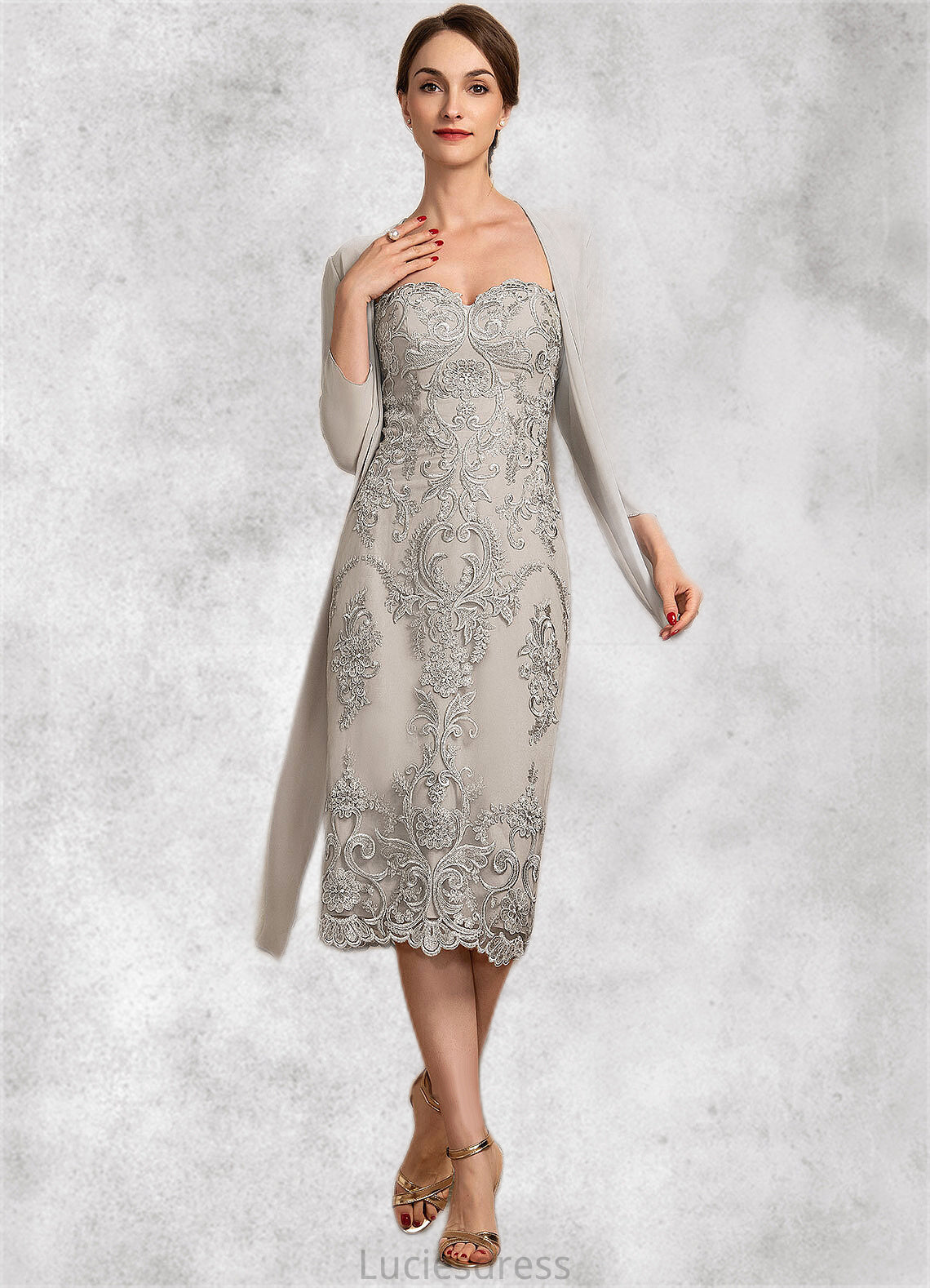 Hannah Sheath/Column Sweetheart Knee-Length Lace Mother of the Bride Dress HF126P0014634