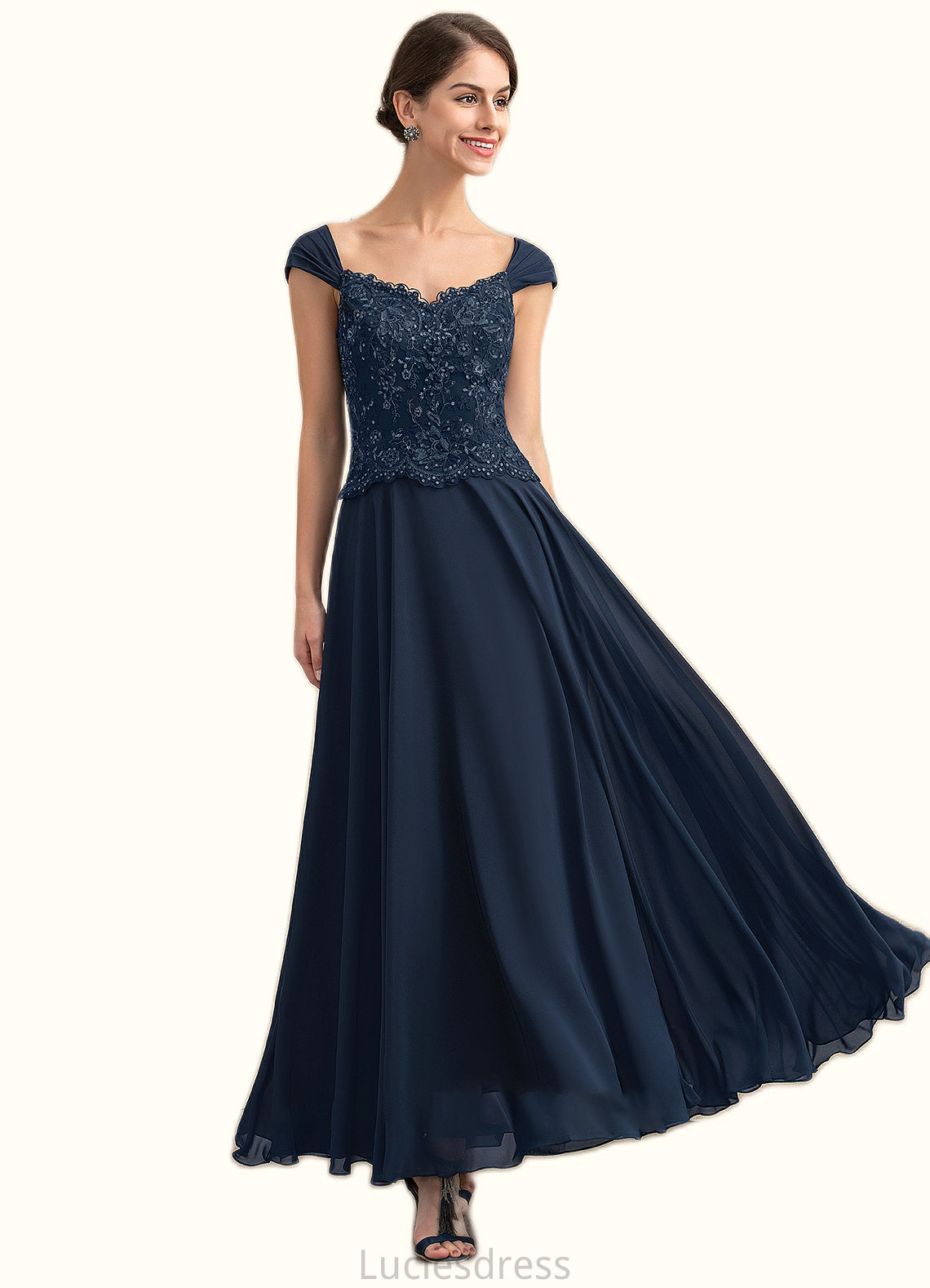 Izabelle A-line V-Neck Ankle-Length Chiffon Lace Mother of the Bride Dress With Sequins HF126P0014637