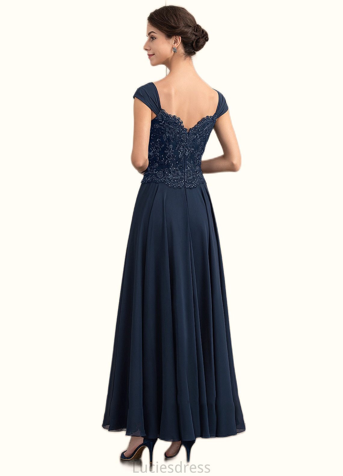 Izabelle A-line V-Neck Ankle-Length Chiffon Lace Mother of the Bride Dress With Sequins HF126P0014637