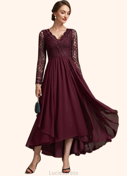 Suzanne A-line V-Neck Asymmetrical Chiffon Lace Mother of the Bride Dress HF126P0014640