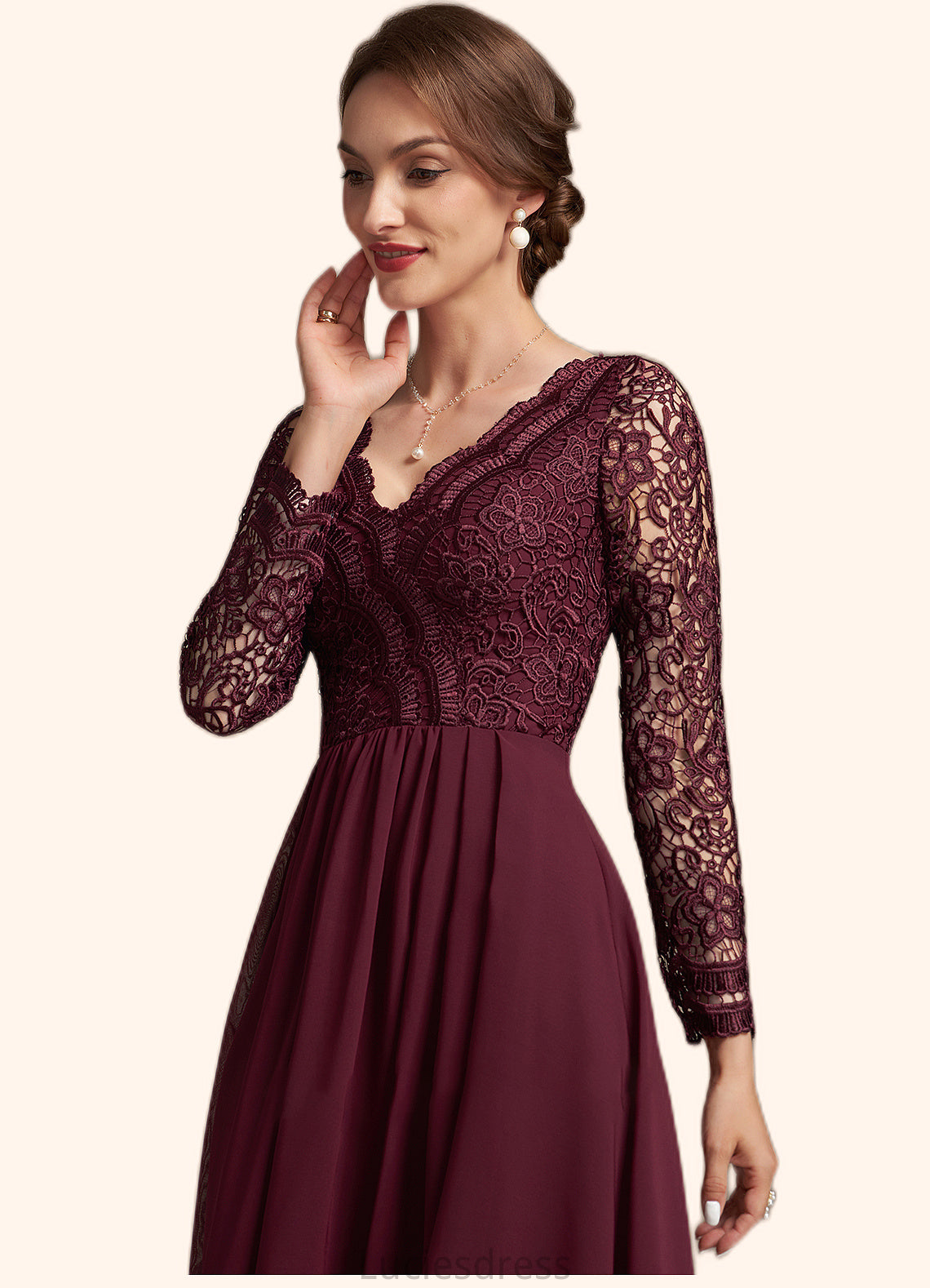 Suzanne A-line V-Neck Asymmetrical Chiffon Lace Mother of the Bride Dress HF126P0014640