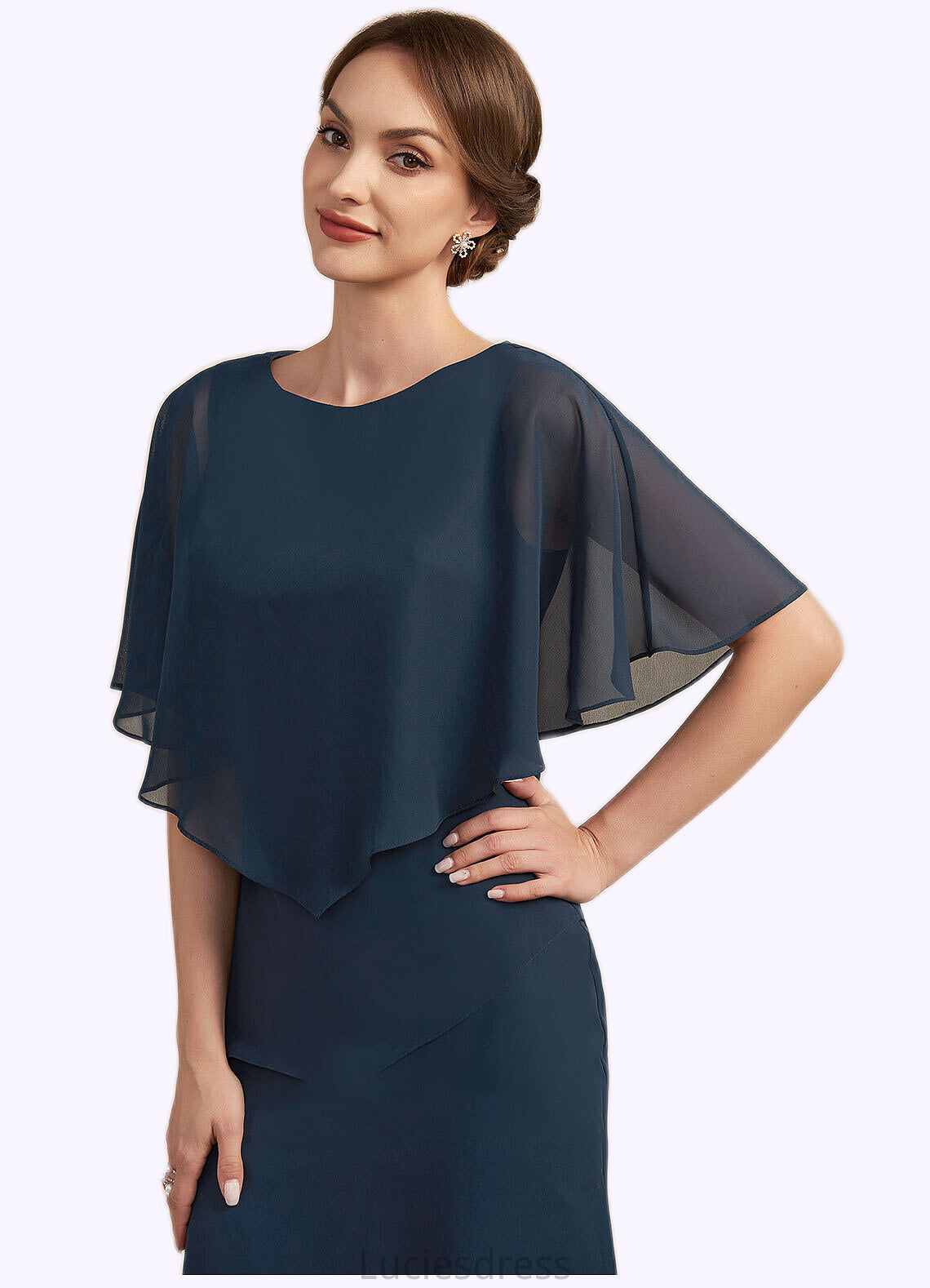 Madelyn Sheath/Column Scoop Neck Tea-Length Chiffon Mother of the Bride Dress HF126P0014646