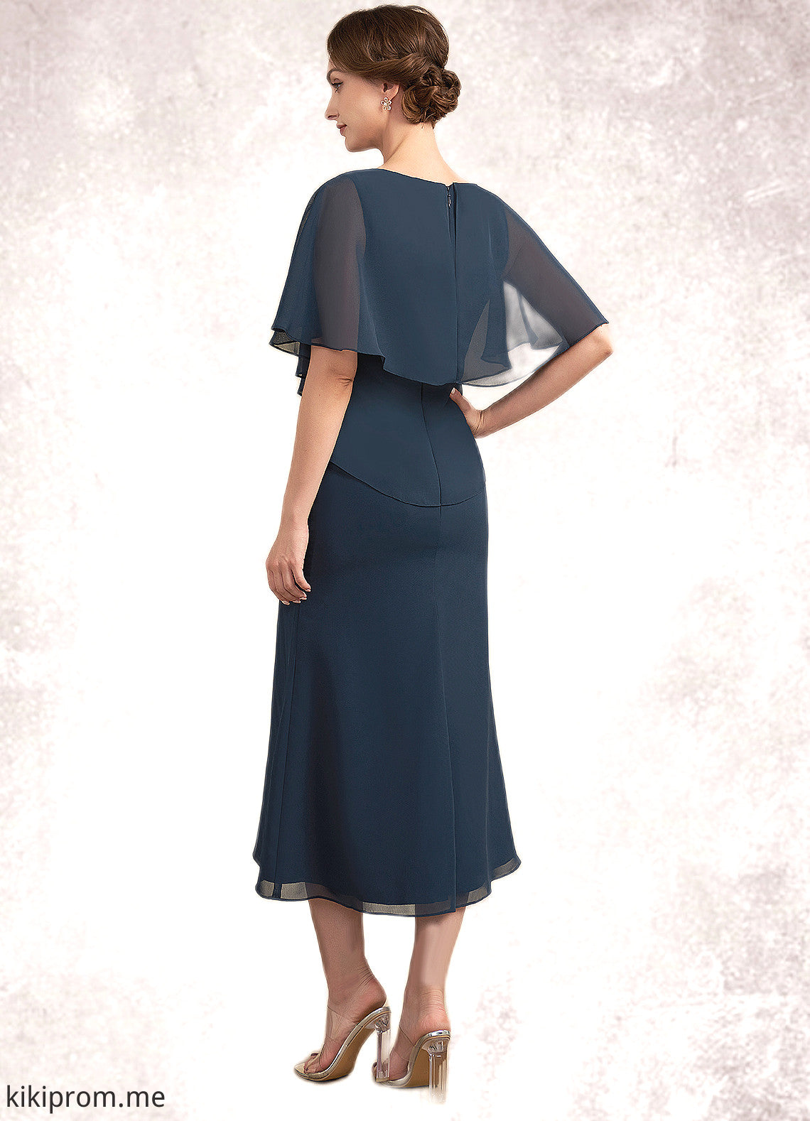 Ursula Sheath/Column Scoop Neck Tea-Length Chiffon Mother of the Bride Dress STF126P0014646