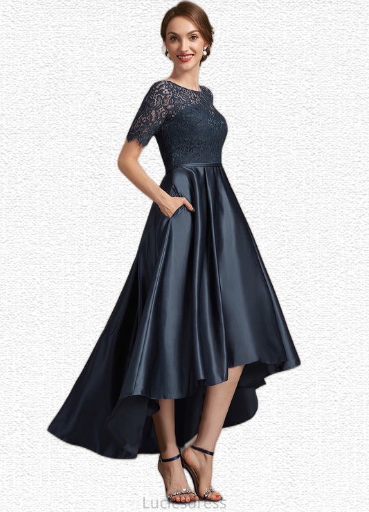 Simone A-Line Scoop Neck Asymmetrical Satin Lace Mother of the Bride Dress HF126P0014647