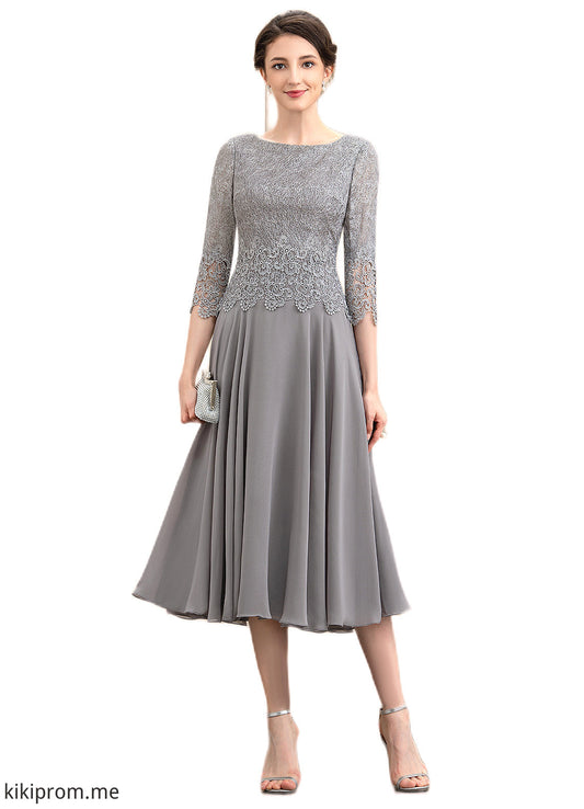 Cheyanne A-Line Scoop Neck Tea-Length Chiffon Lace Mother of the Bride Dress STF126P0014648