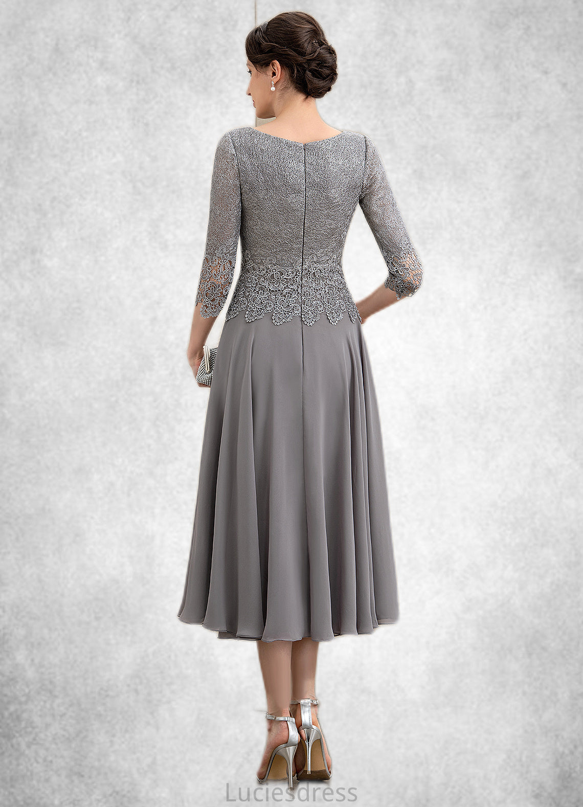 Rosalind A-Line Scoop Neck Tea-Length Chiffon Lace Mother of the Bride Dress HF126P0014648