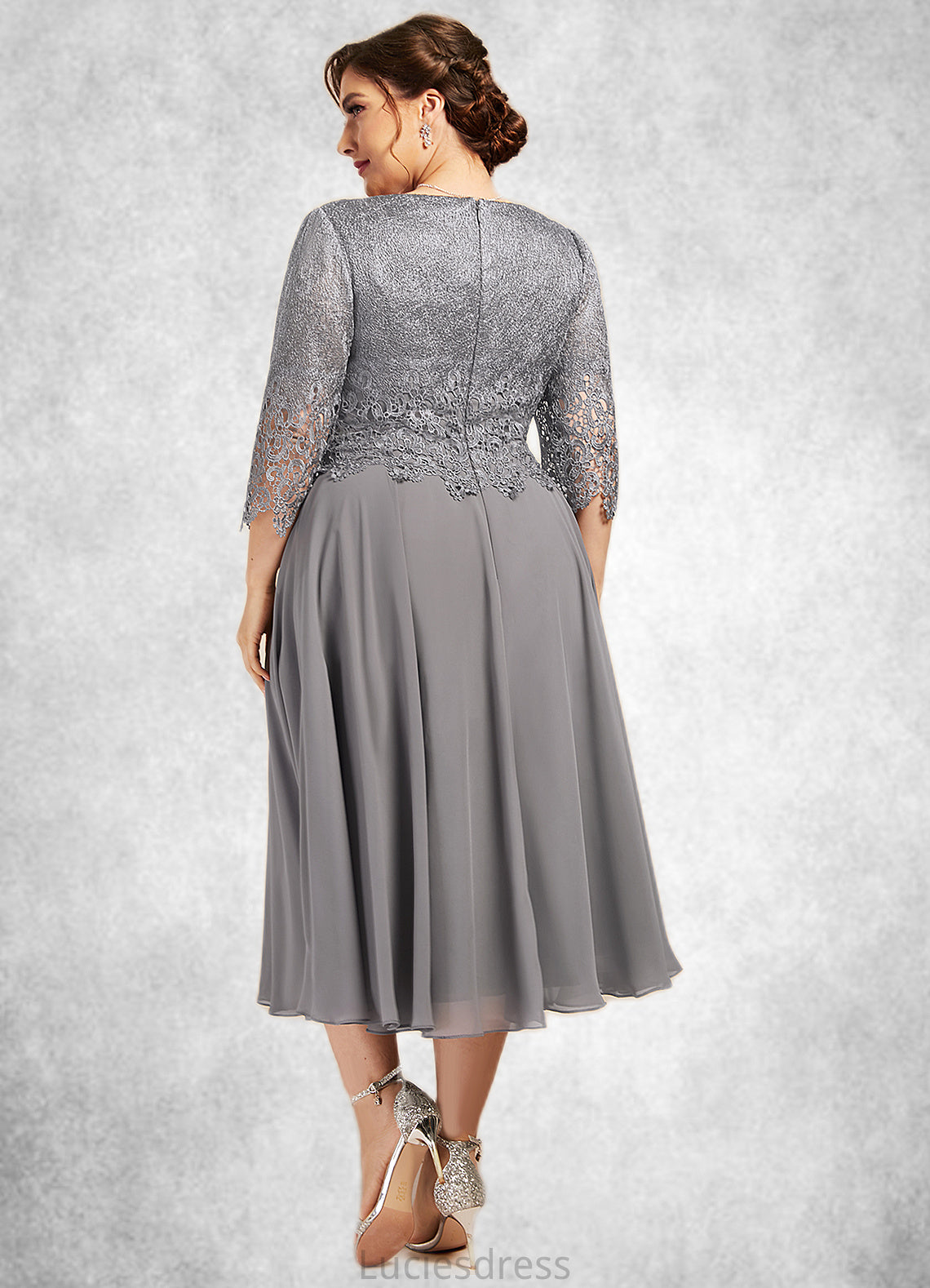 Rosalind A-Line Scoop Neck Tea-Length Chiffon Lace Mother of the Bride Dress HF126P0014648