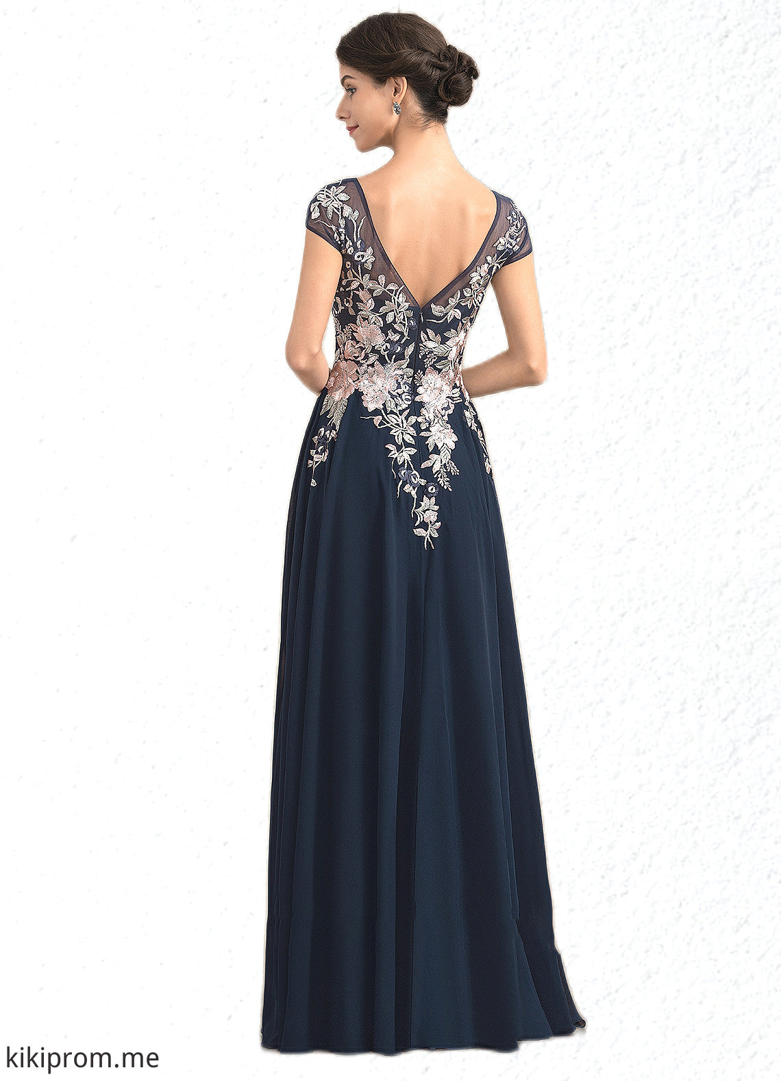 Annabelle A-Line V-neck Floor-Length Chiffon Lace Mother of the Bride Dress With Split Front STF126P0014649