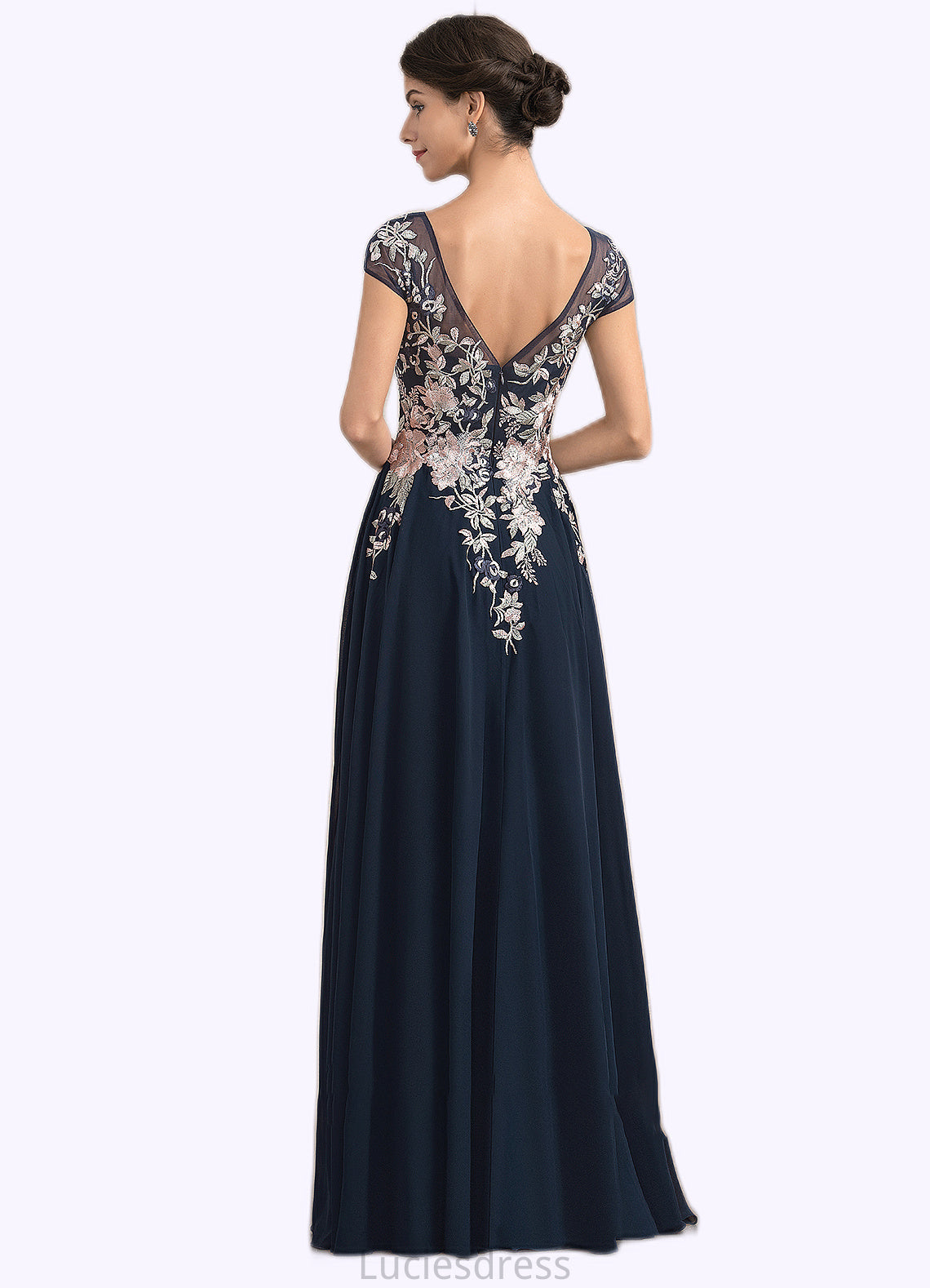 Tina A-Line V-neck Floor-Length Chiffon Lace Mother of the Bride Dress With Split Front HF126P0014649